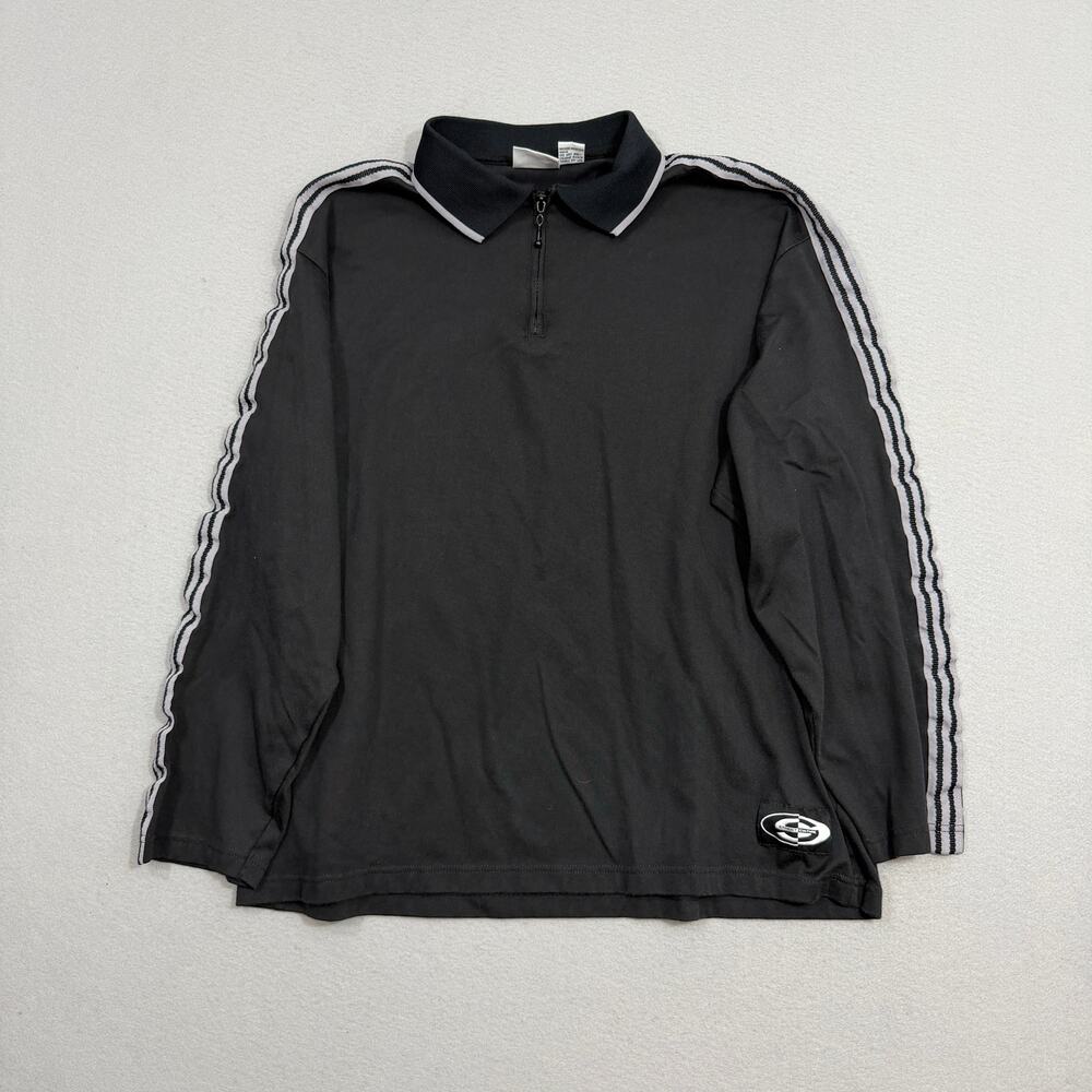 Vintage Street Culture Long Sleeve Polo Shirt XL Black Striped 90s Party Rugby